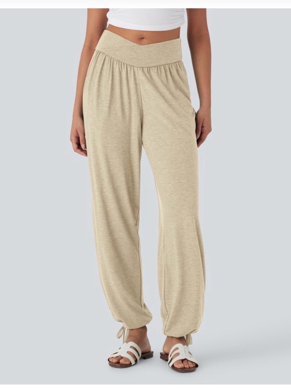 NWT HALARA Women's Drawstring Hem Track Pants in Light Beige